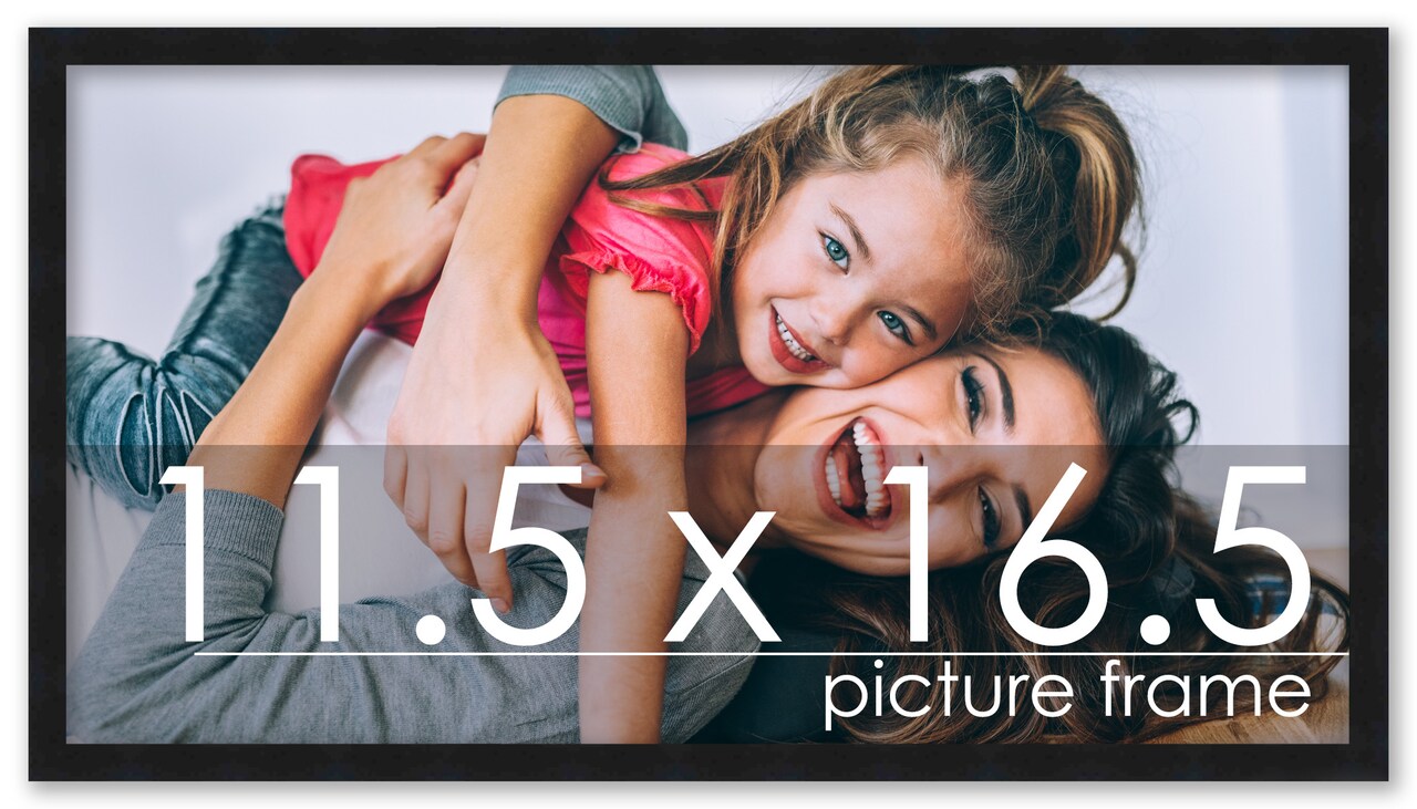 11.5x16.5 Black Wood Picture Frame - UV Acrylic, Foam Board Backing, Hanging Hardware